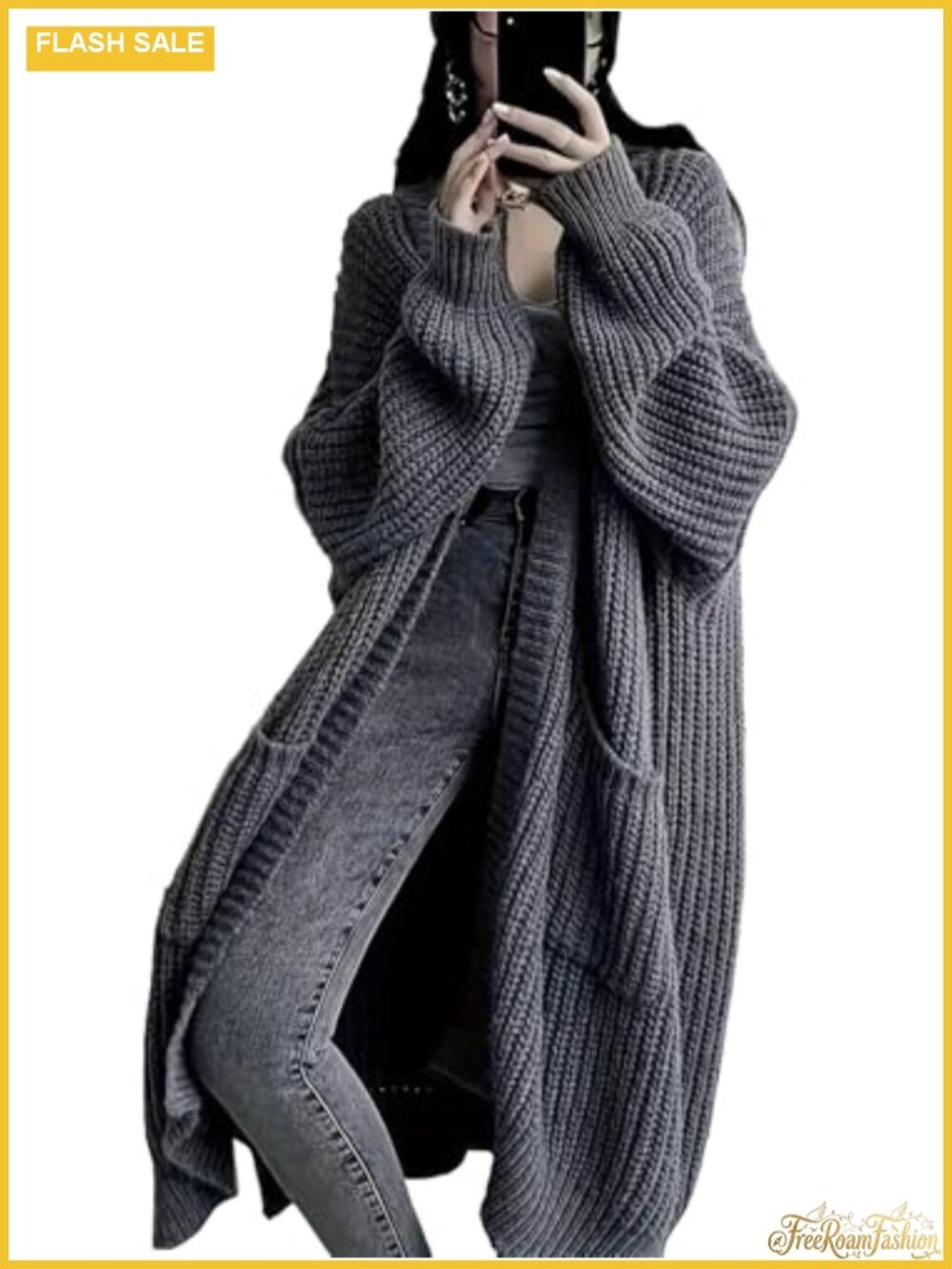 Long Cardigan Sweater Open Front Oversized Duster Pocket Knit Coat